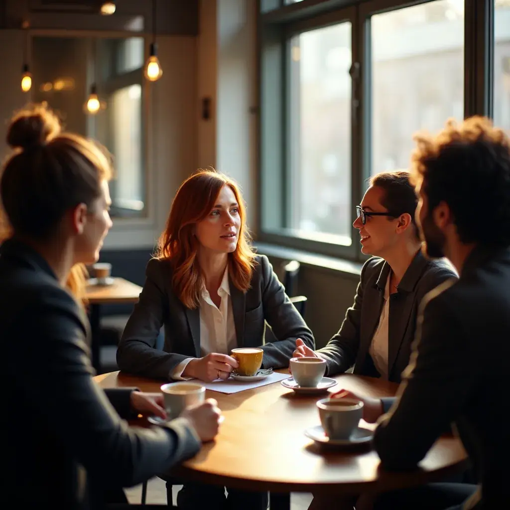 Consultation professionnelle entre un conseiller et un client autour d'une table.