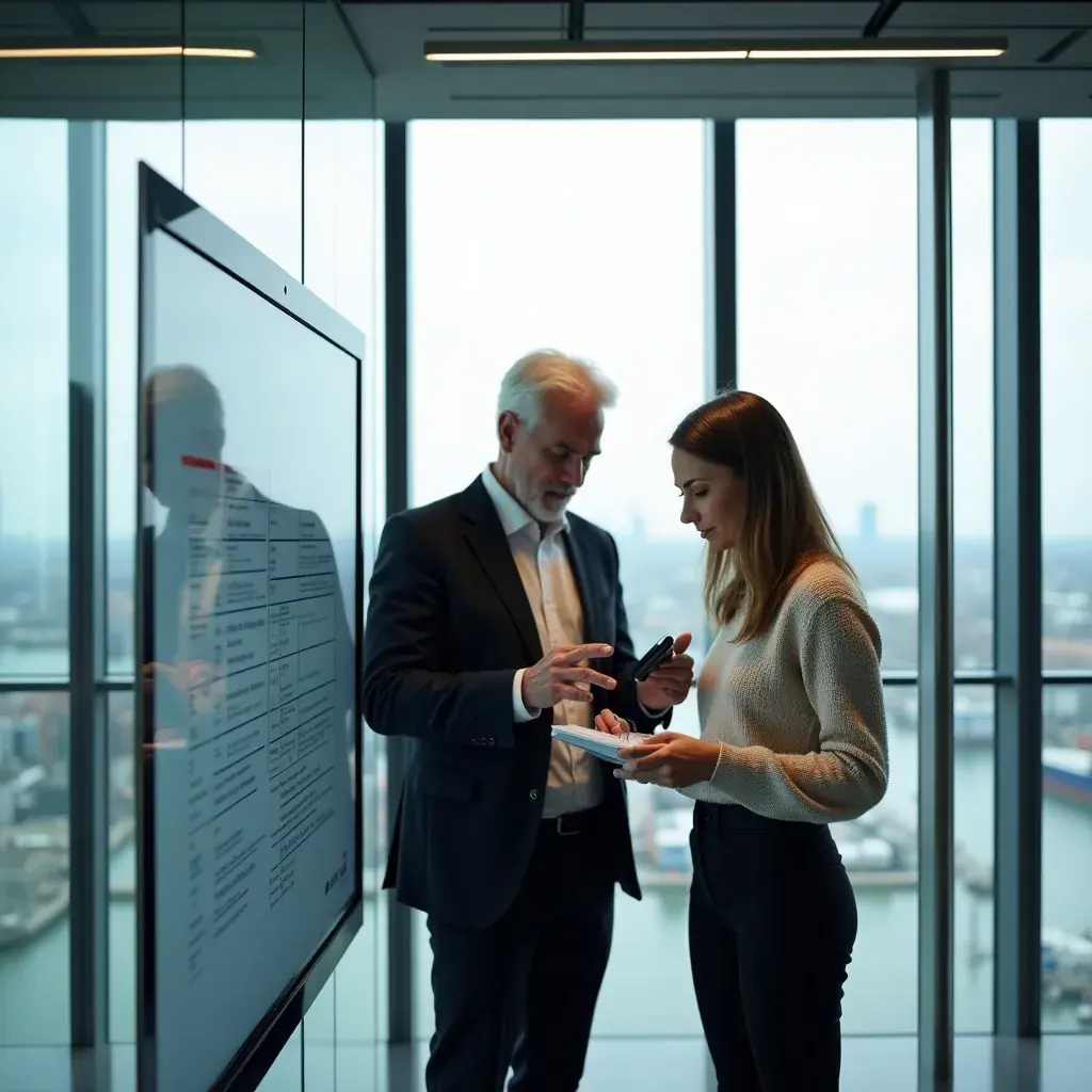 Réunion d'experts en conseil organisationnel dans un bureau moderne.